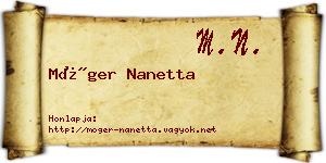 Móger Nanetta névjegykártya